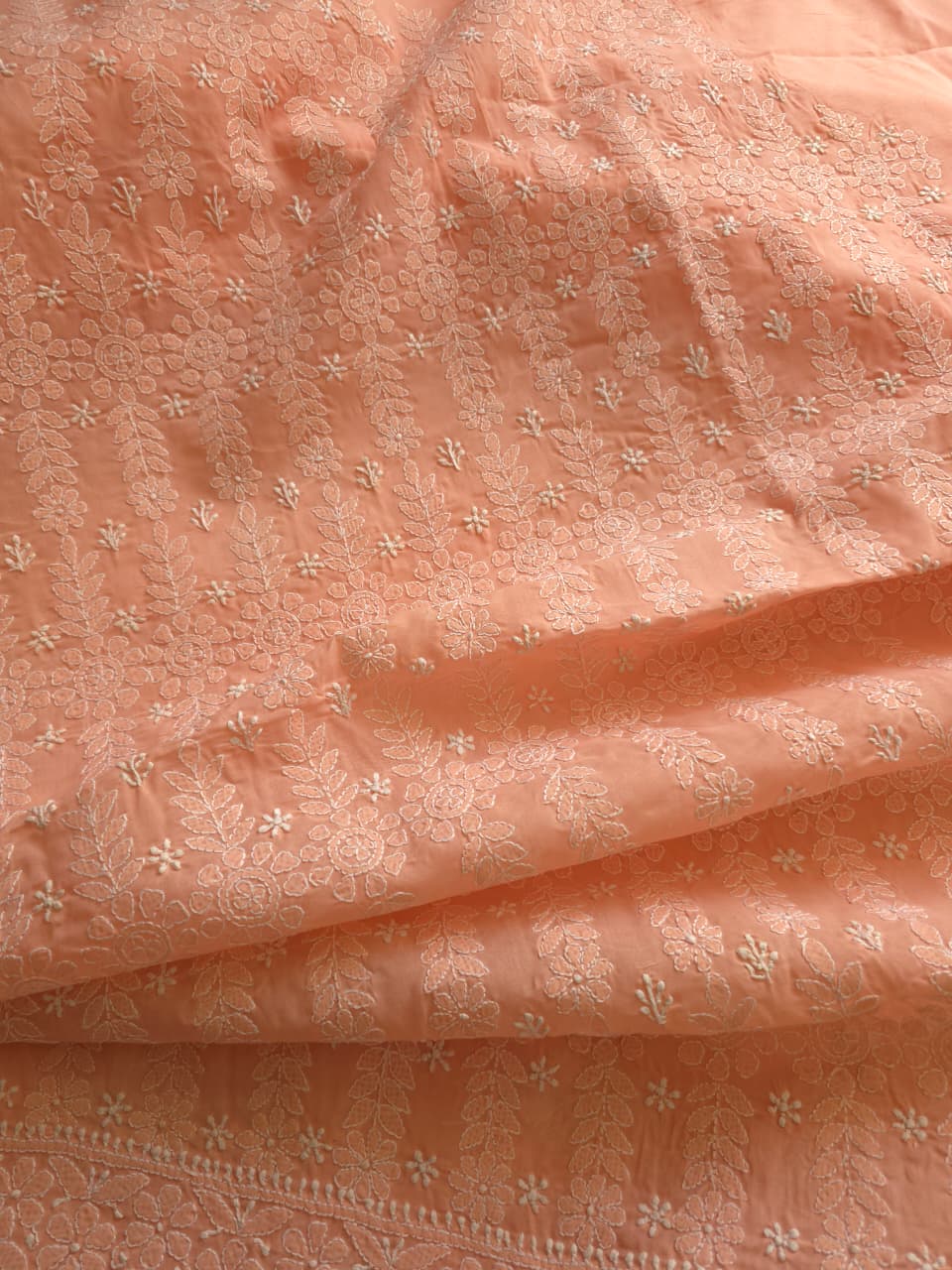 Peach Cotton kurta with intricate Jaalowork