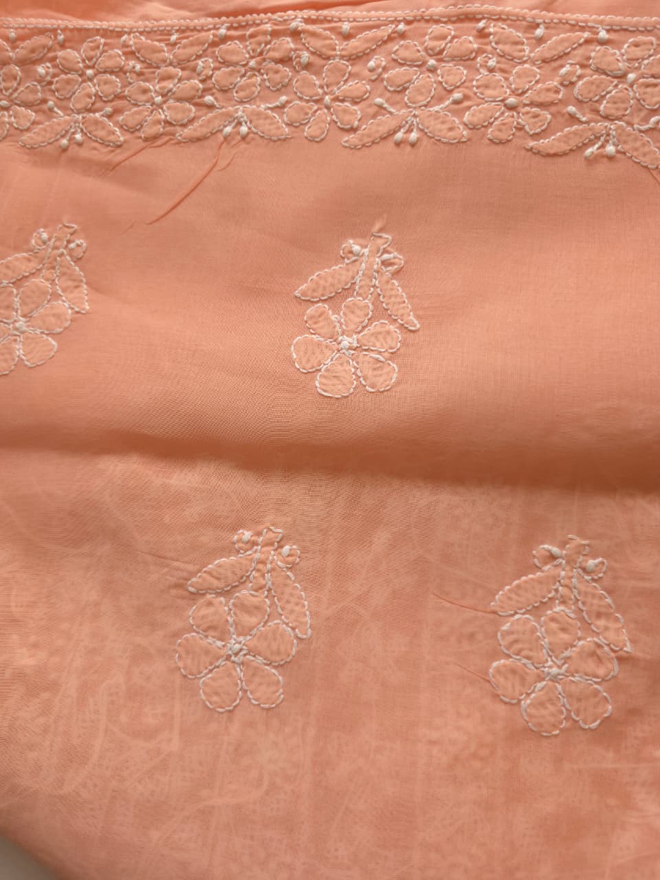 Peach Cotton kurta with intricate Jaalowork