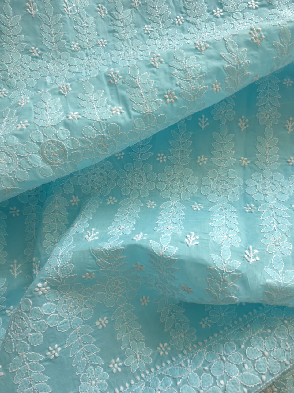 Sky Blue cotton kurta fabric with beautful chikankari jaalwork