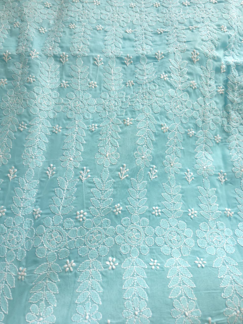 Sky Blue cotton kurta fabric with beautful chikankari jaalwork