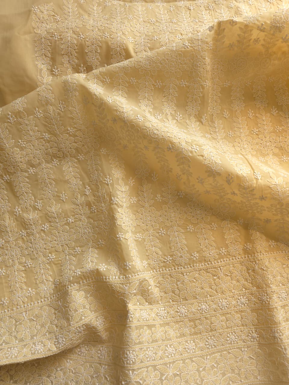 Beige Cotton Kurta fabric with beautiful handwork jaalwork