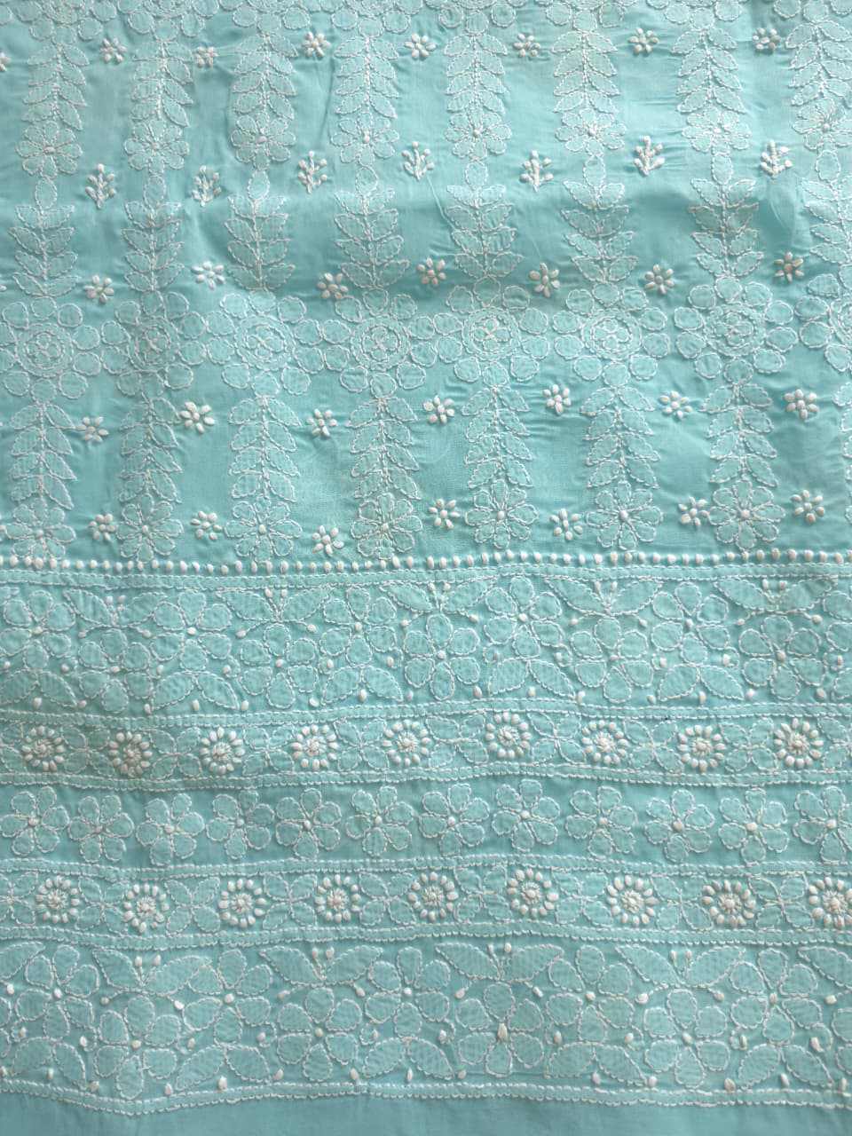 Sky Blue cotton kurta fabric with beautful chikankari jaalwork