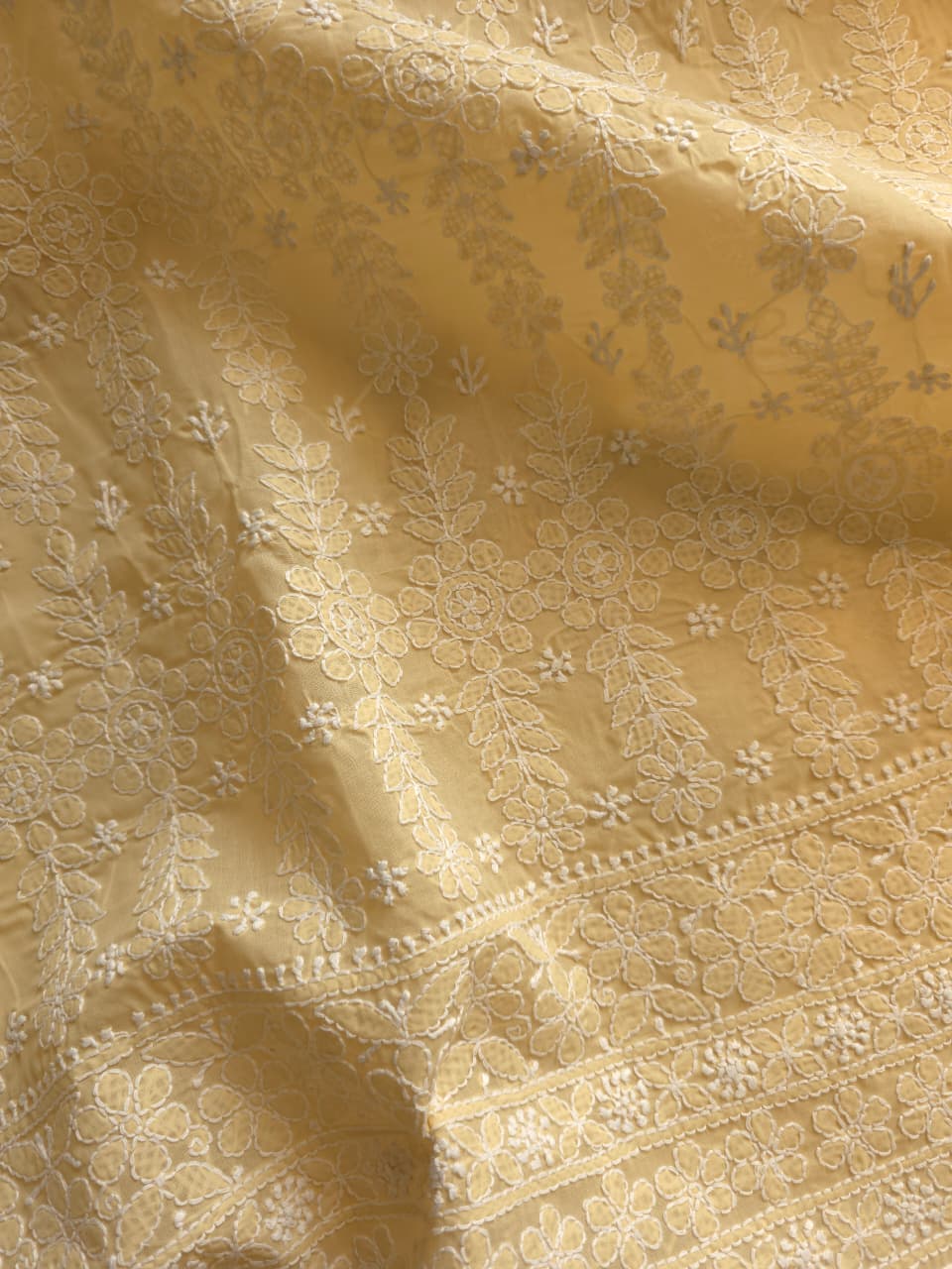 Beige Cotton Kurta fabric with beautiful handwork jaalwork