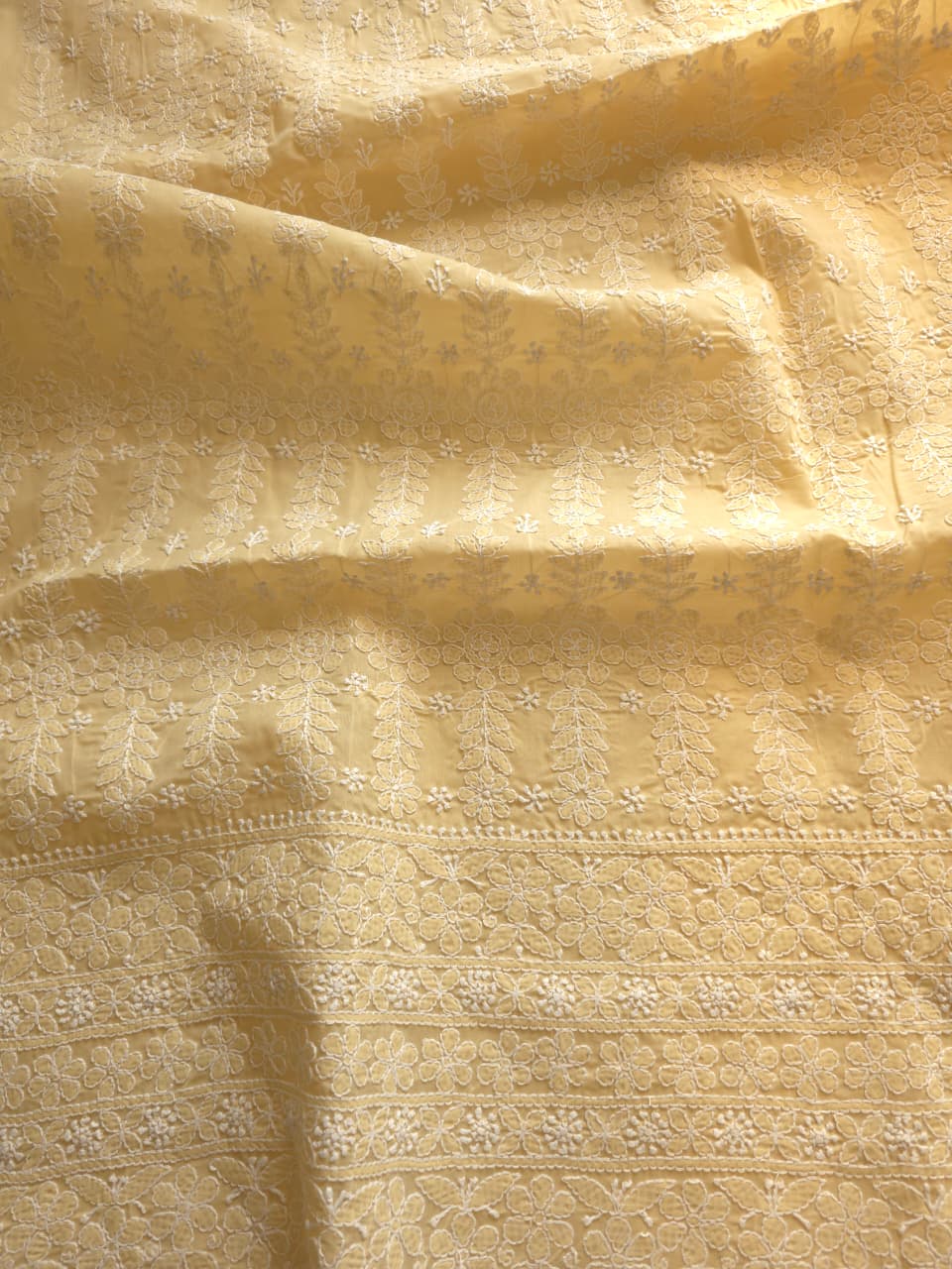 Beige Cotton Kurta fabric with beautiful handwork jaalwork