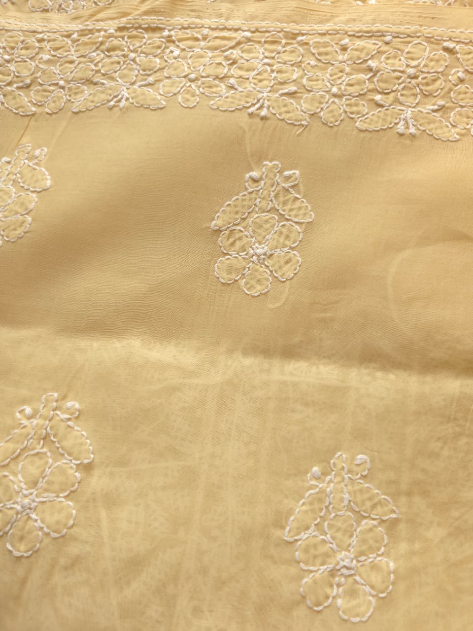 Beige Cotton Kurta fabric with beautiful handwork jaalwork