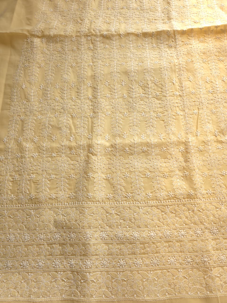 Beige Cotton Kurta fabric with beautiful handwork jaalwork