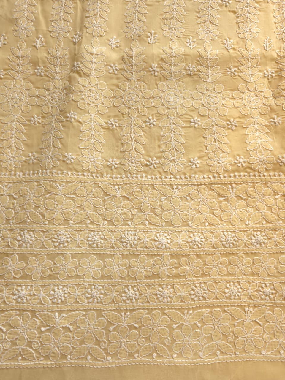 Beige Cotton Kurta fabric with beautiful handwork jaalwork