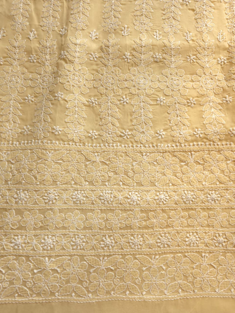Image of Beige Cotton Kurta fabric with beautiful handwork jaalwork