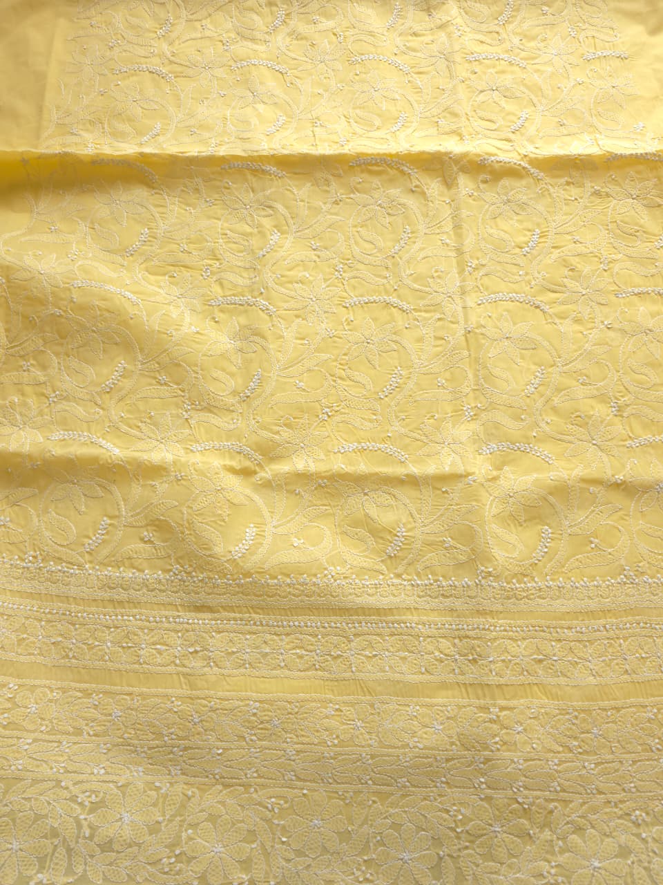 Yellow Cotton kurta fabric with fine handwork chikankari