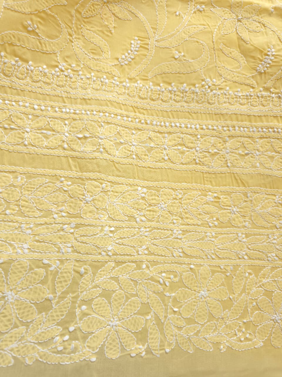 Yellow Cotton kurta fabric with fine handwork chikankari
