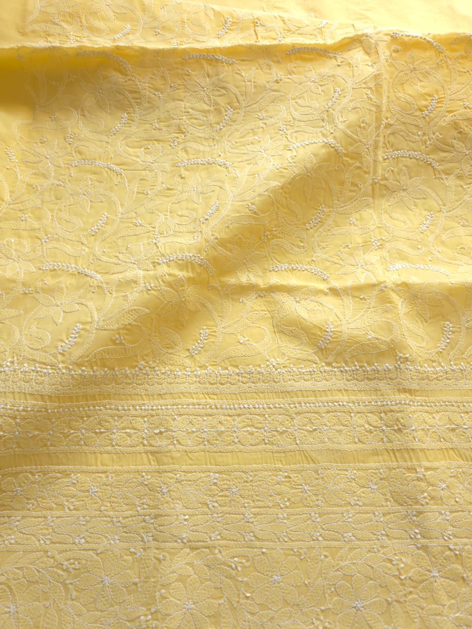 Yellow Cotton kurta fabric with fine handwork chikankari