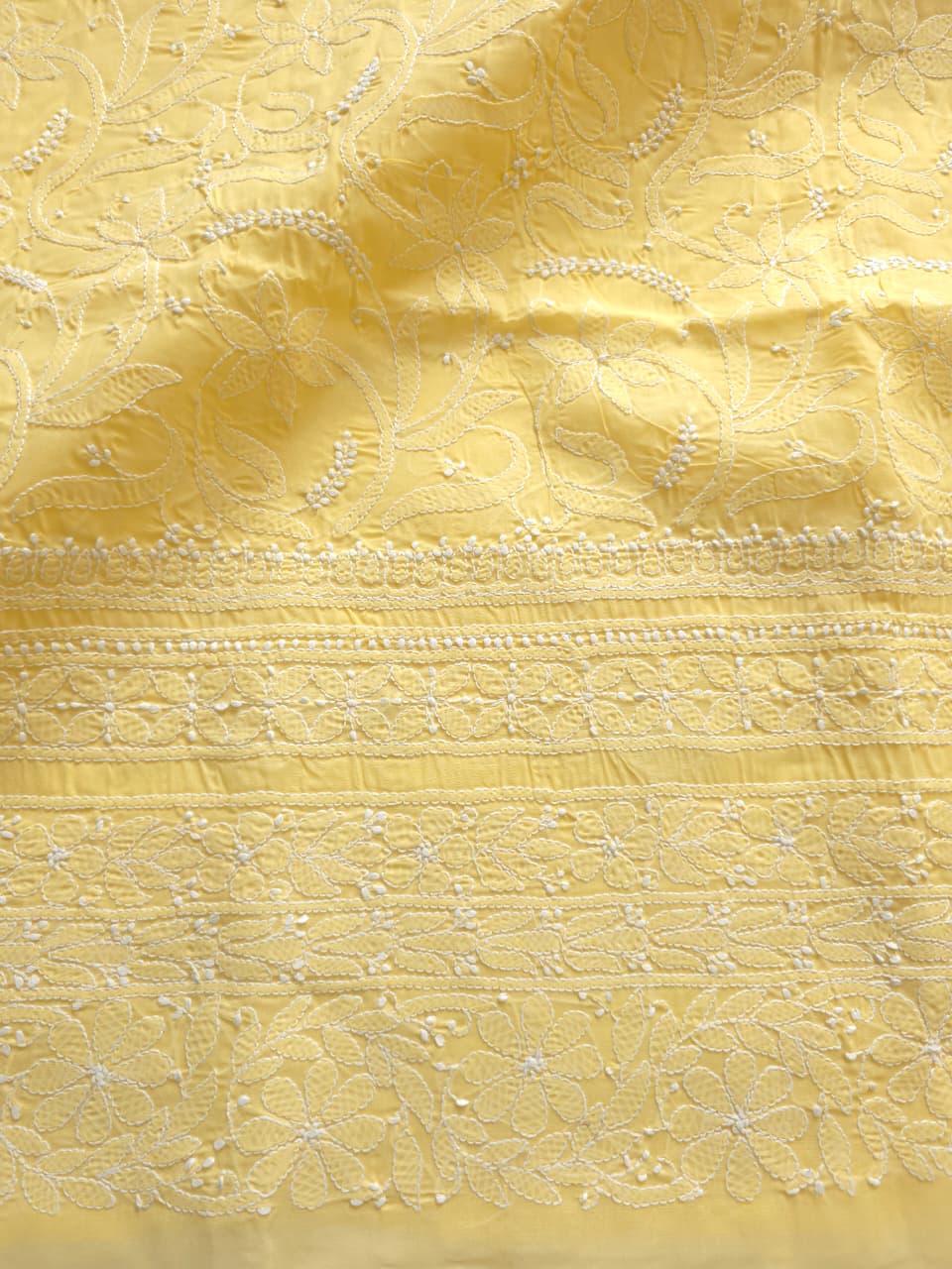 Yellow Cotton kurta fabric with fine handwork chikankari