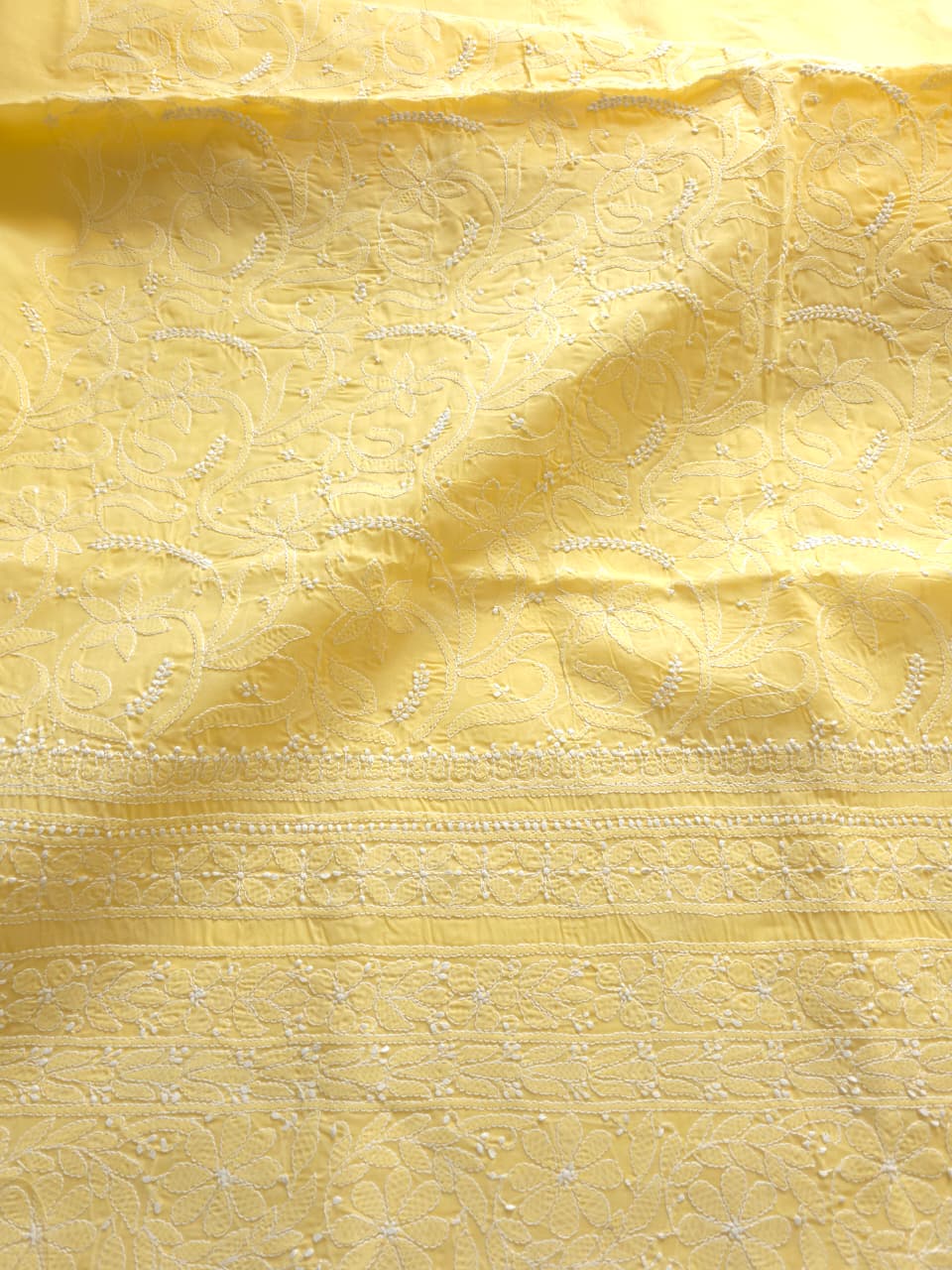 Yellow Cotton kurta fabric with fine handwork chikankari