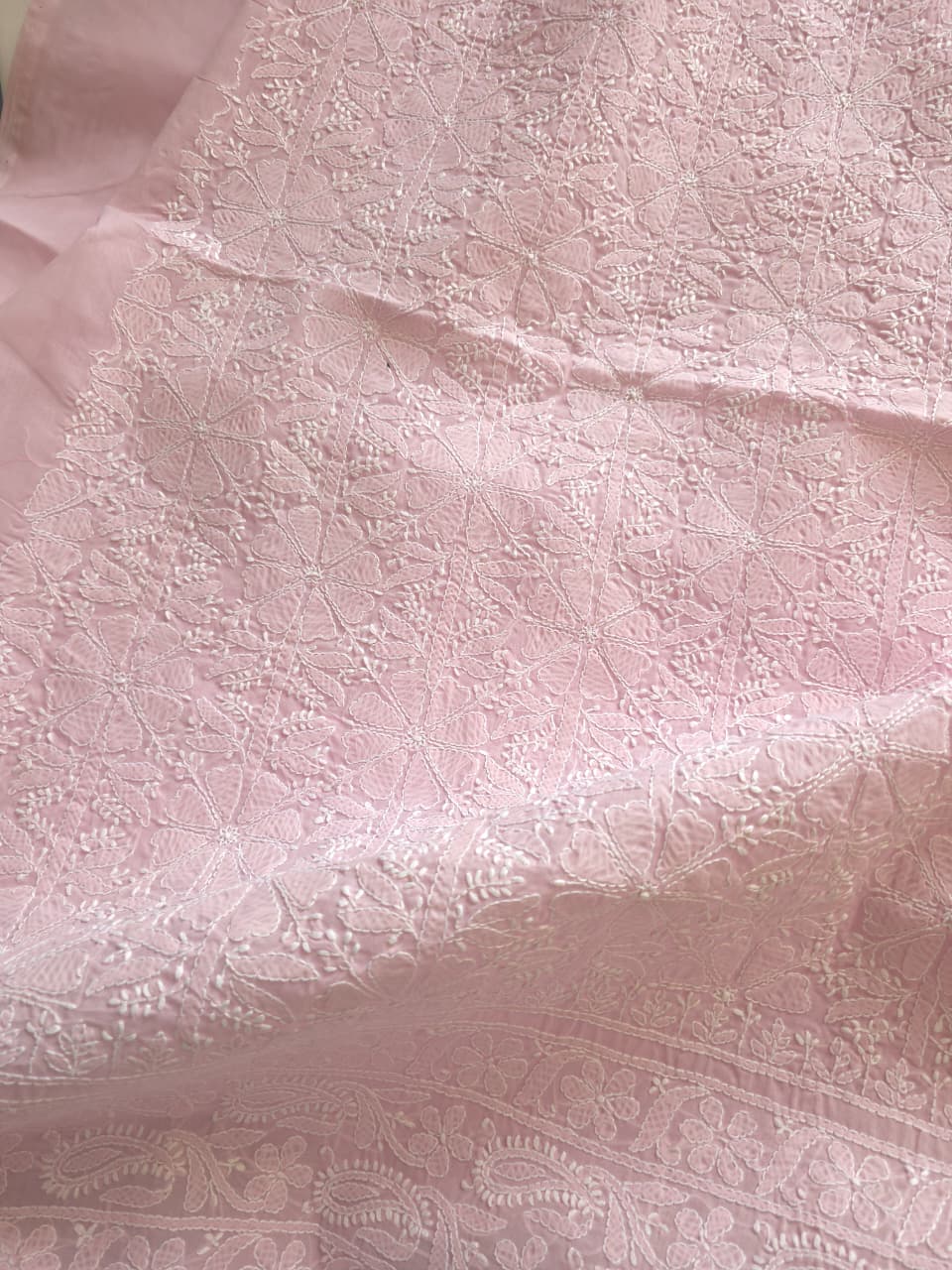 Mauvish Pink Cotton Jaalwork Kurta fabric