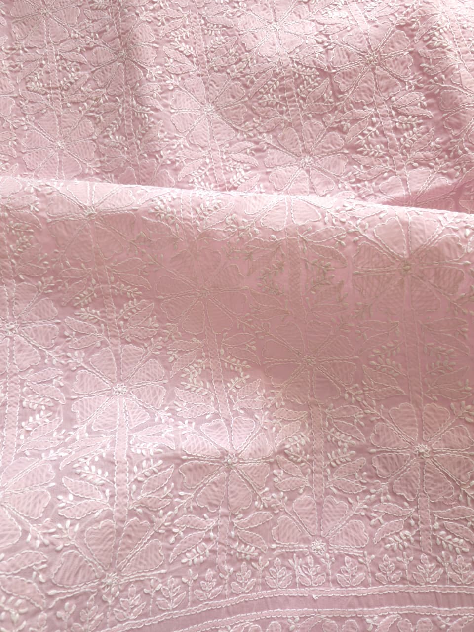 Mauvish Pink Cotton Jaalwork Kurta fabric