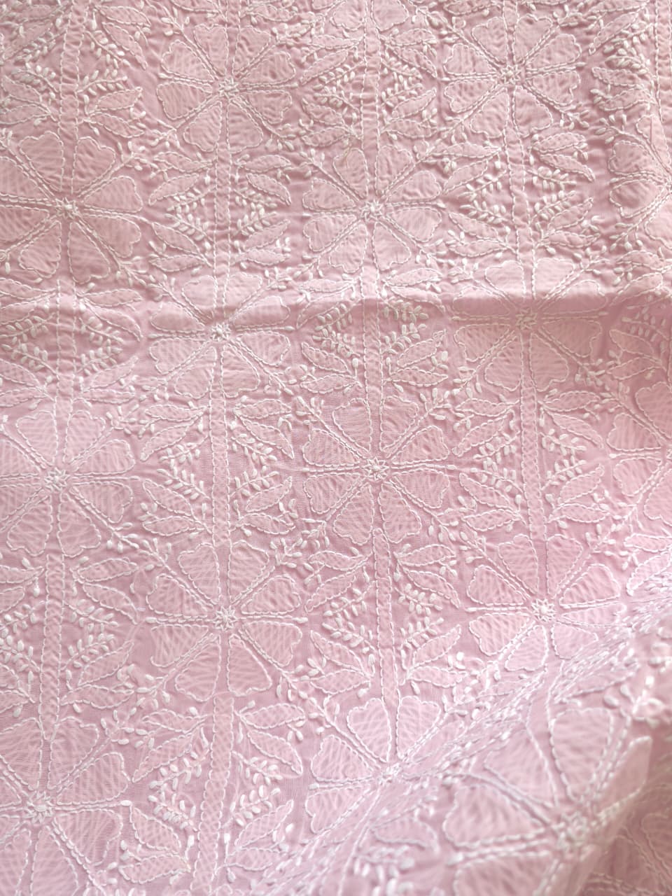 Mauvish Pink Cotton Jaalwork Kurta fabric