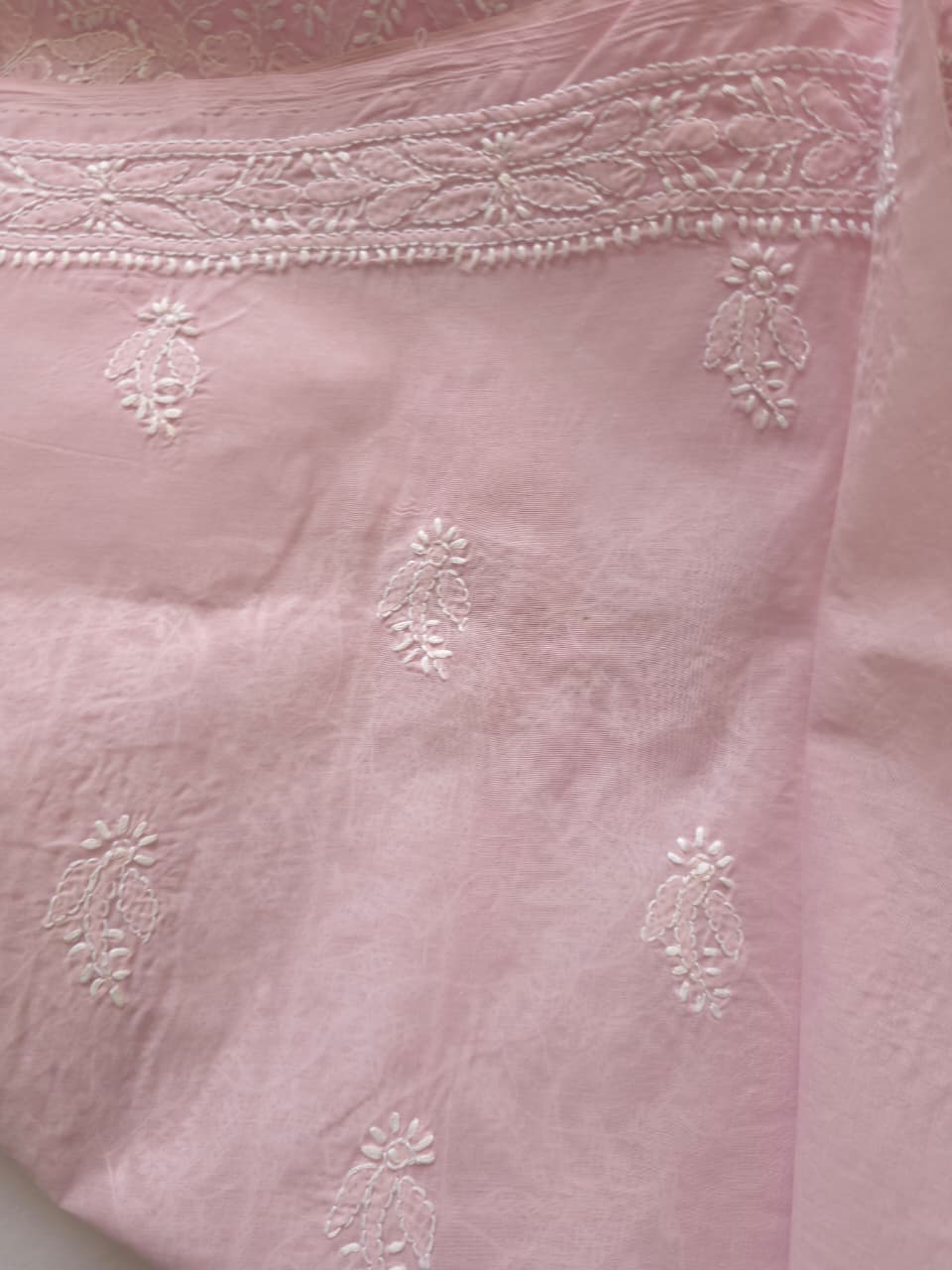 Mauvish Pink Cotton Jaalwork Kurta fabric