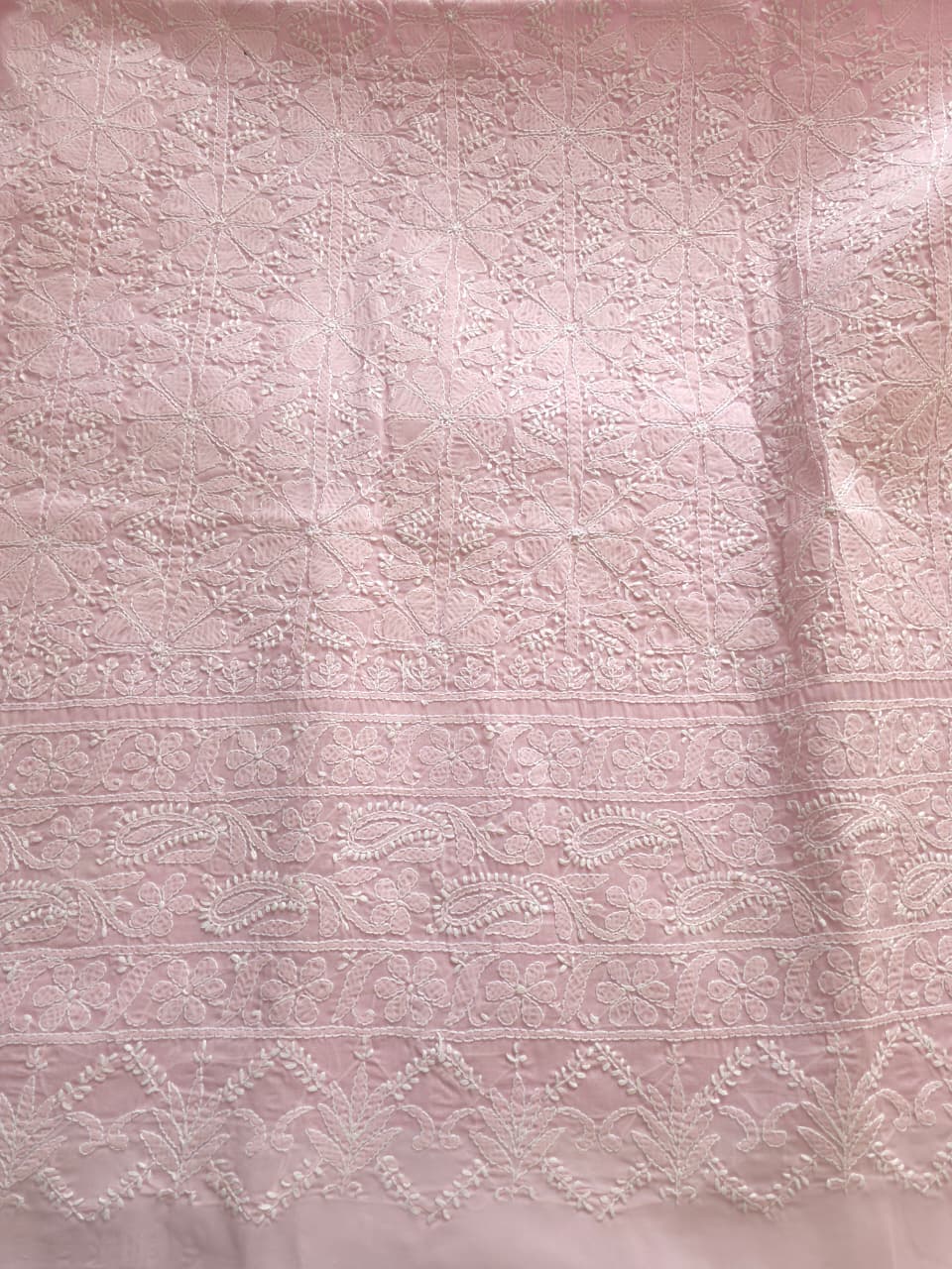 Mauvish Pink Cotton Jaalwork Kurta fabric