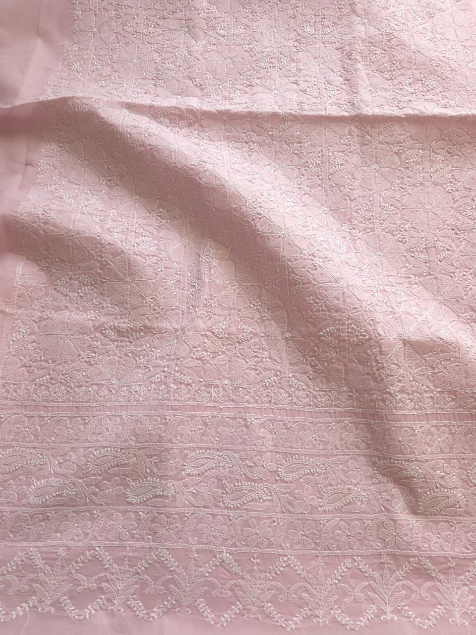 Mauvish Pink Cotton Jaalwork Kurta fabric