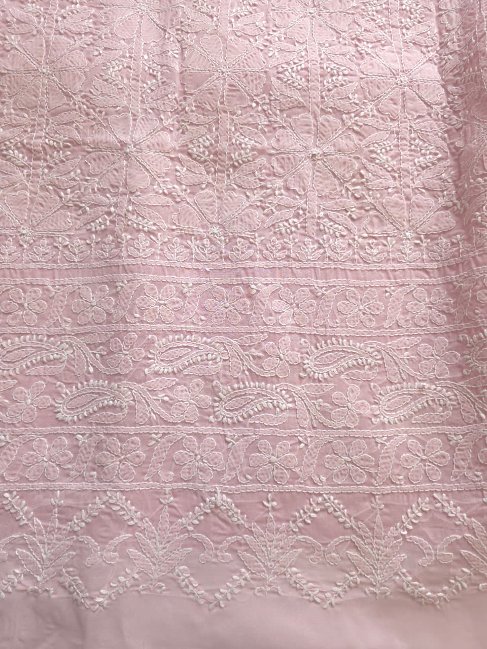 Mauvish Pink Cotton Jaalwork Kurta fabric