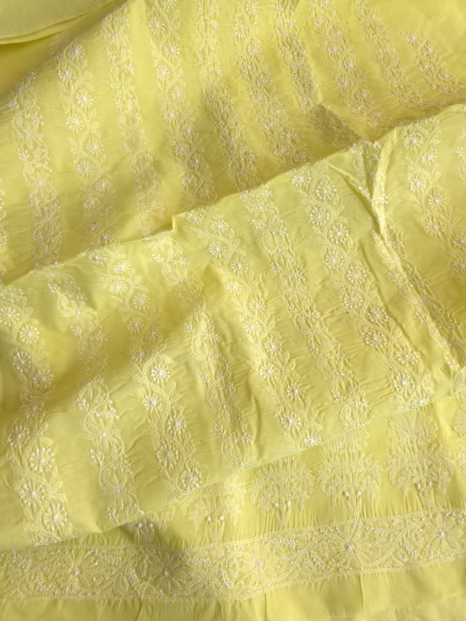 Lemon Green kurta fabric with fifne chikankari Jaalwork
