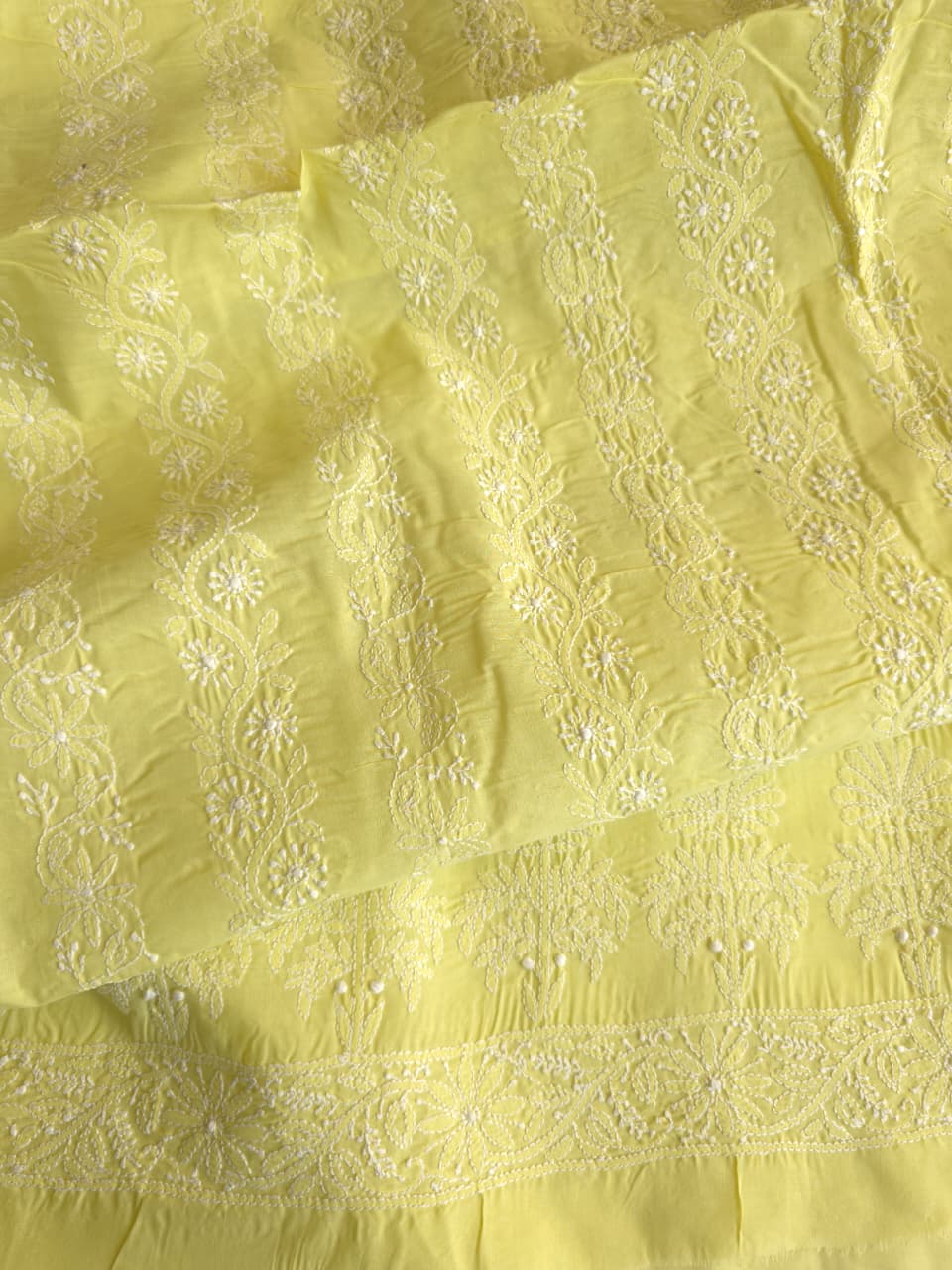 Lemon Green kurta fabric with fifne chikankari Jaalwork