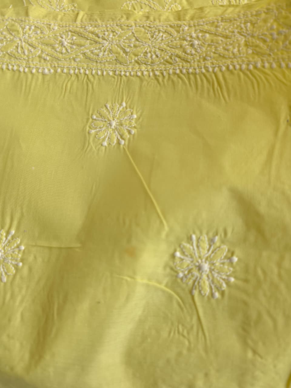 Lemon Green kurta fabric with fifne chikankari Jaalwork