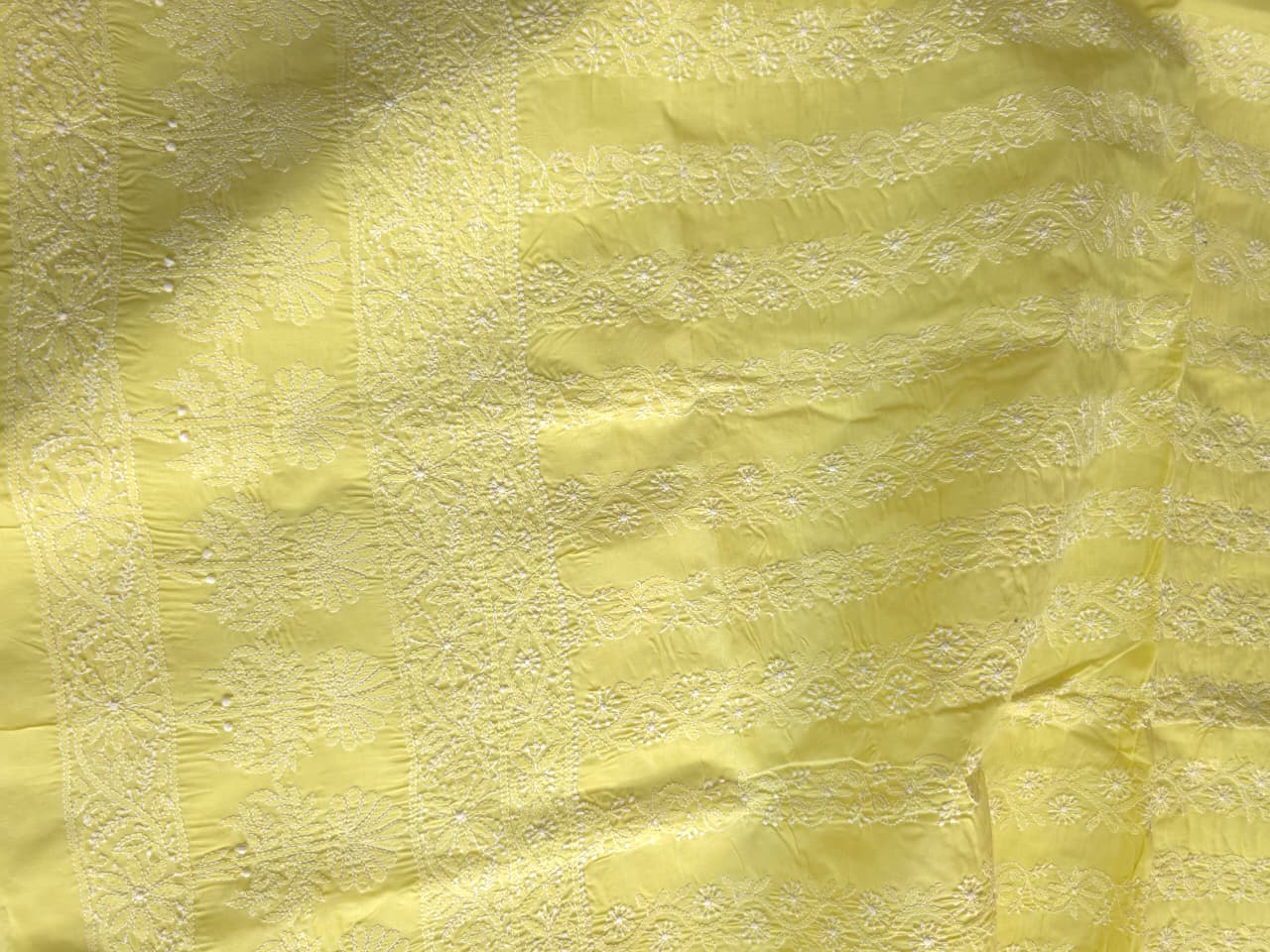 Lemon Green kurta fabric with fifne chikankari Jaalwork