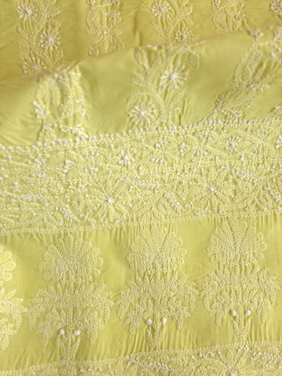 Lemon Green kurta fabric with fifne chikankari Jaalwork