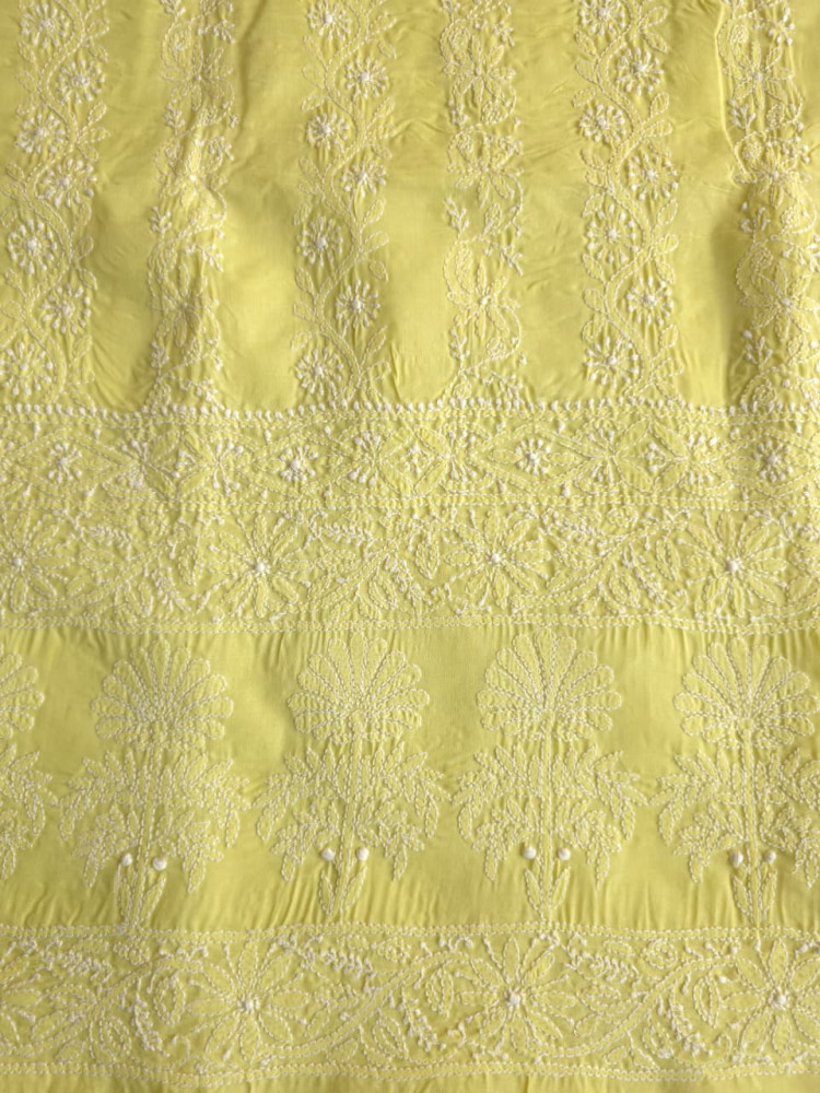 Image of Lemon Green kurta fabric with fifne chikankari Jaalwork