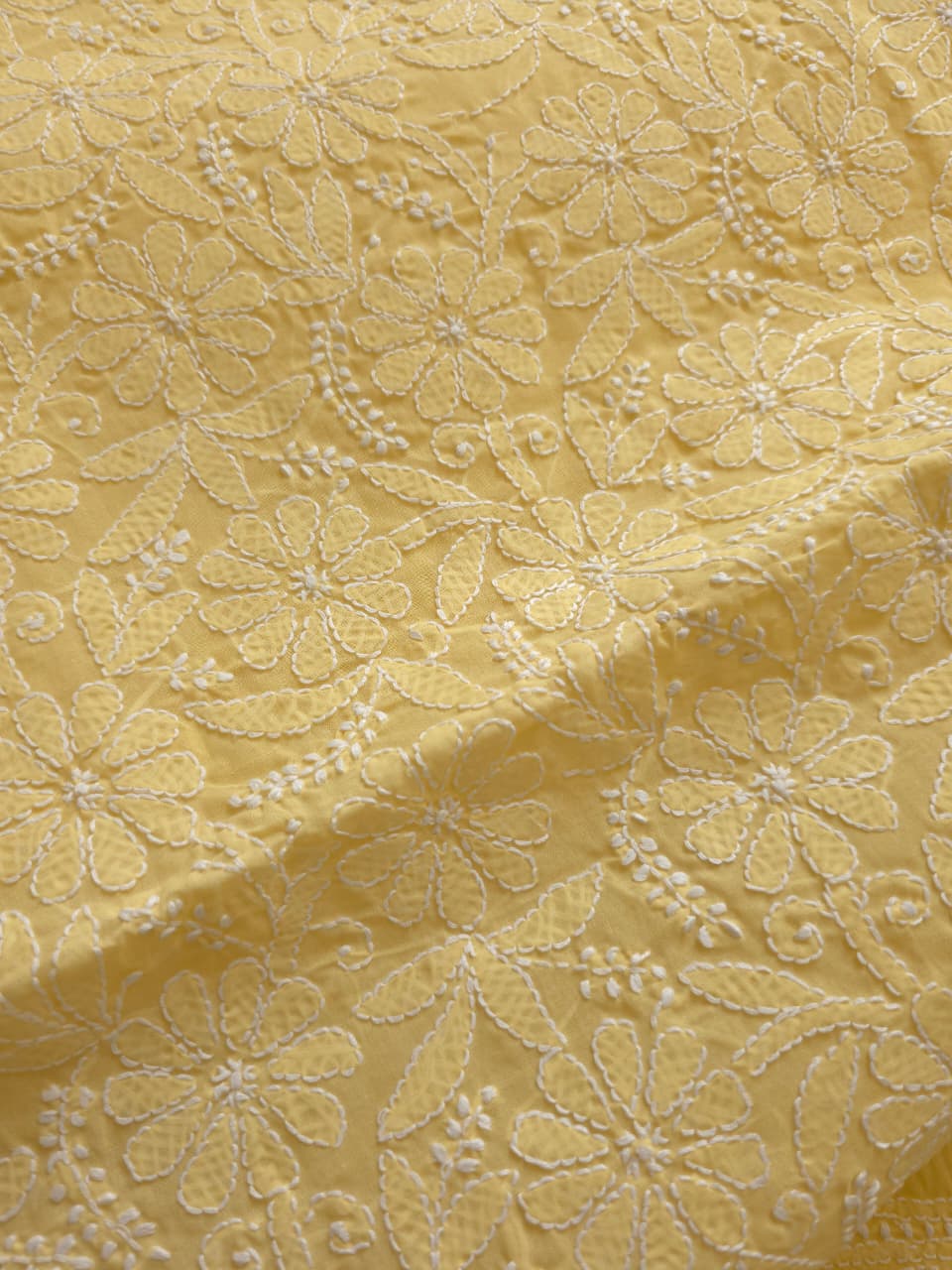 Yellow cotton kurta fabric with front chikankari jaalwork