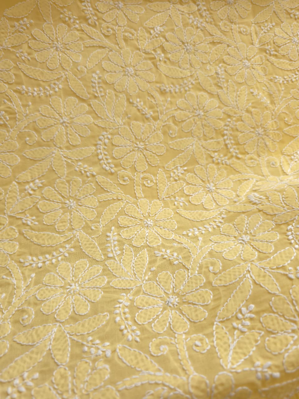 Yellow cotton kurta fabric with front chikankari jaalwork