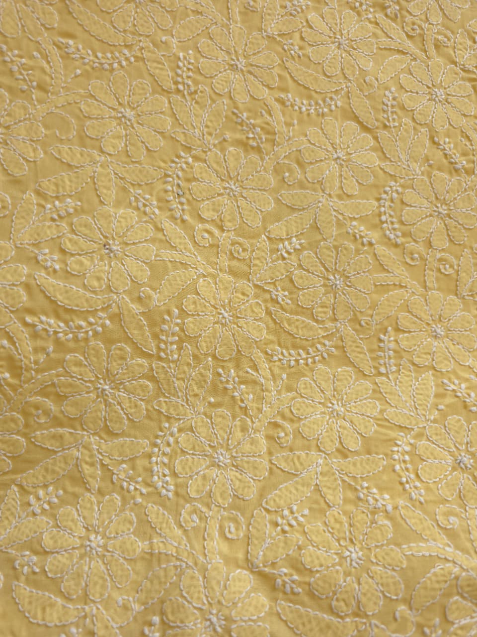 Yellow cotton kurta fabric with front chikankari jaalwork