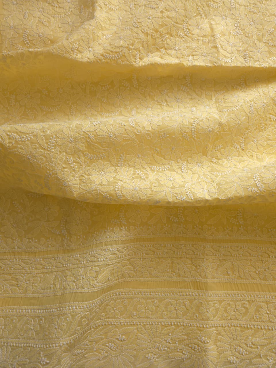Yellow cotton kurta fabric with front chikankari jaalwork