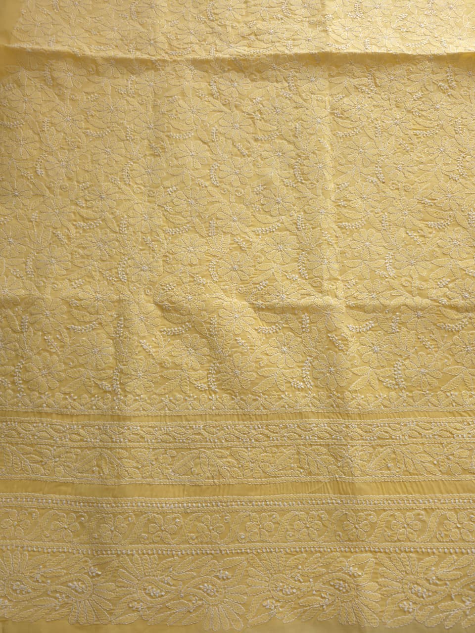 Yellow cotton kurta fabric with front chikankari jaalwork