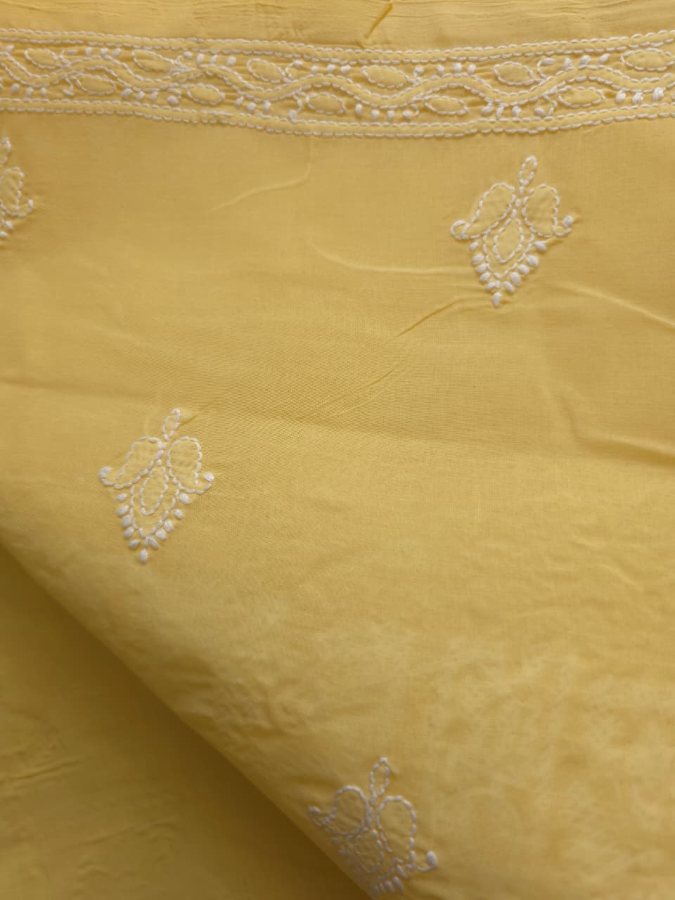 Yellow cotton kurta fabric with front chikankari jaalwork