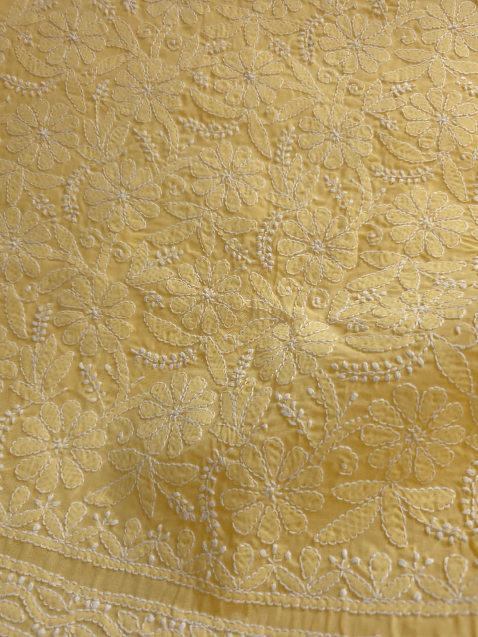Yellow cotton kurta fabric with front chikankari jaalwork