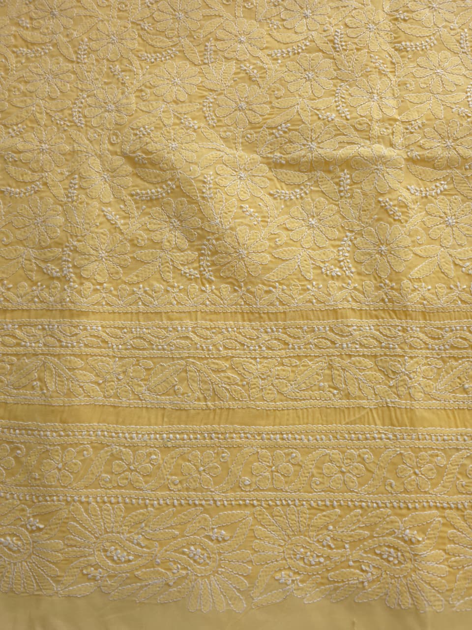 Yellow cotton kurta fabric with front chikankari jaalwork