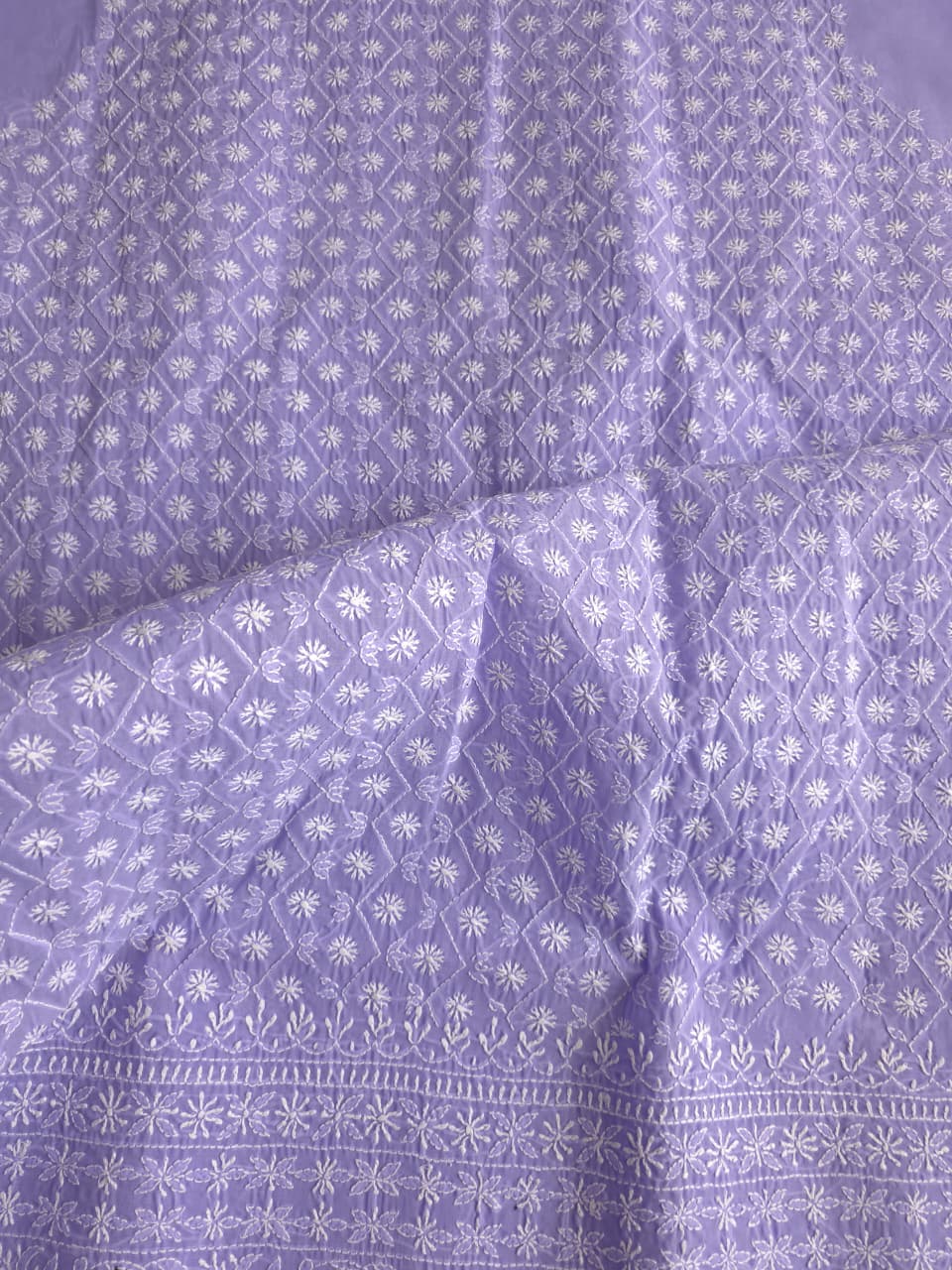 Fresh Lavender color cotton full set with fine chikankari