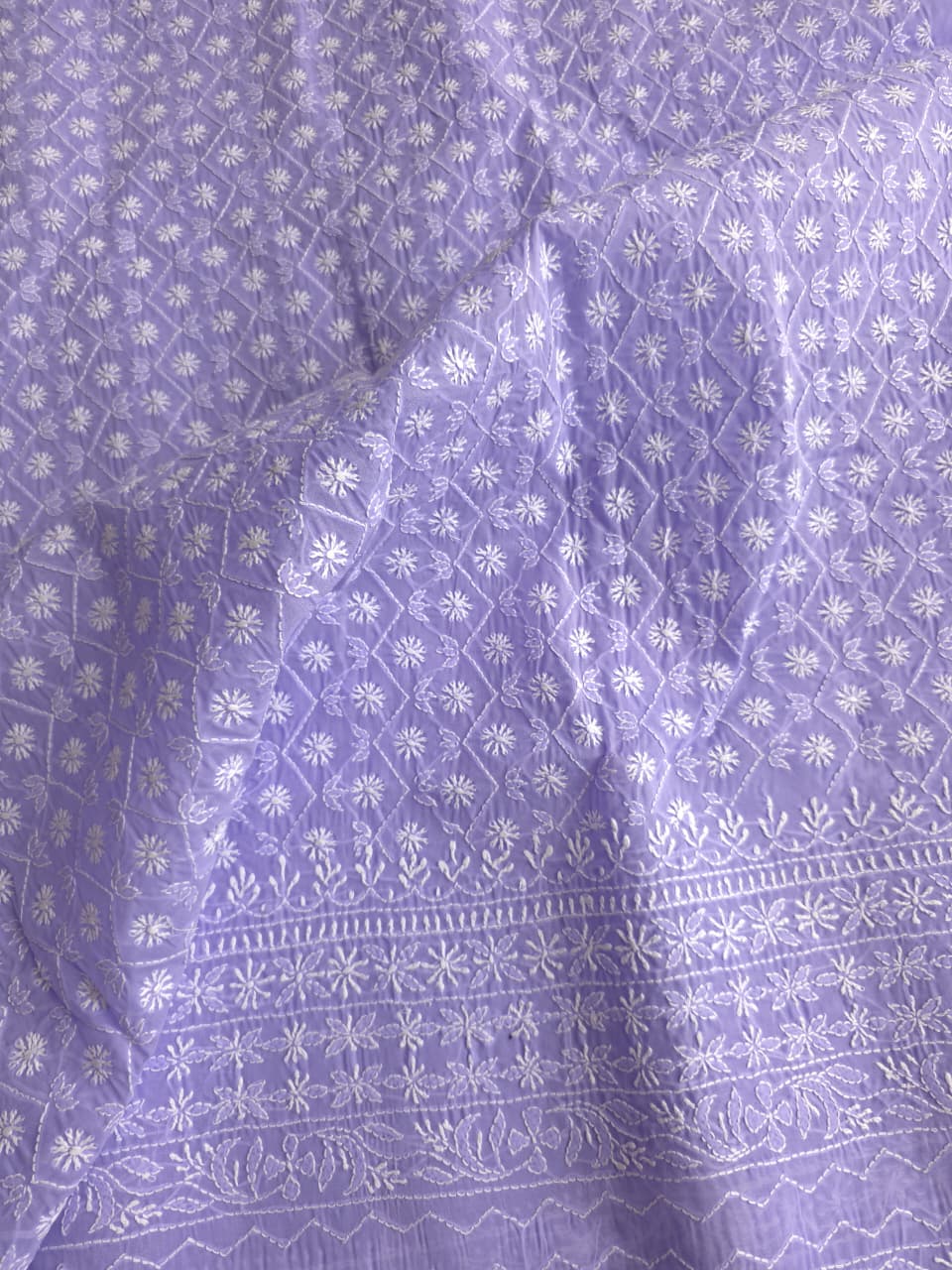 Fresh Lavender color cotton full set with fine chikankari