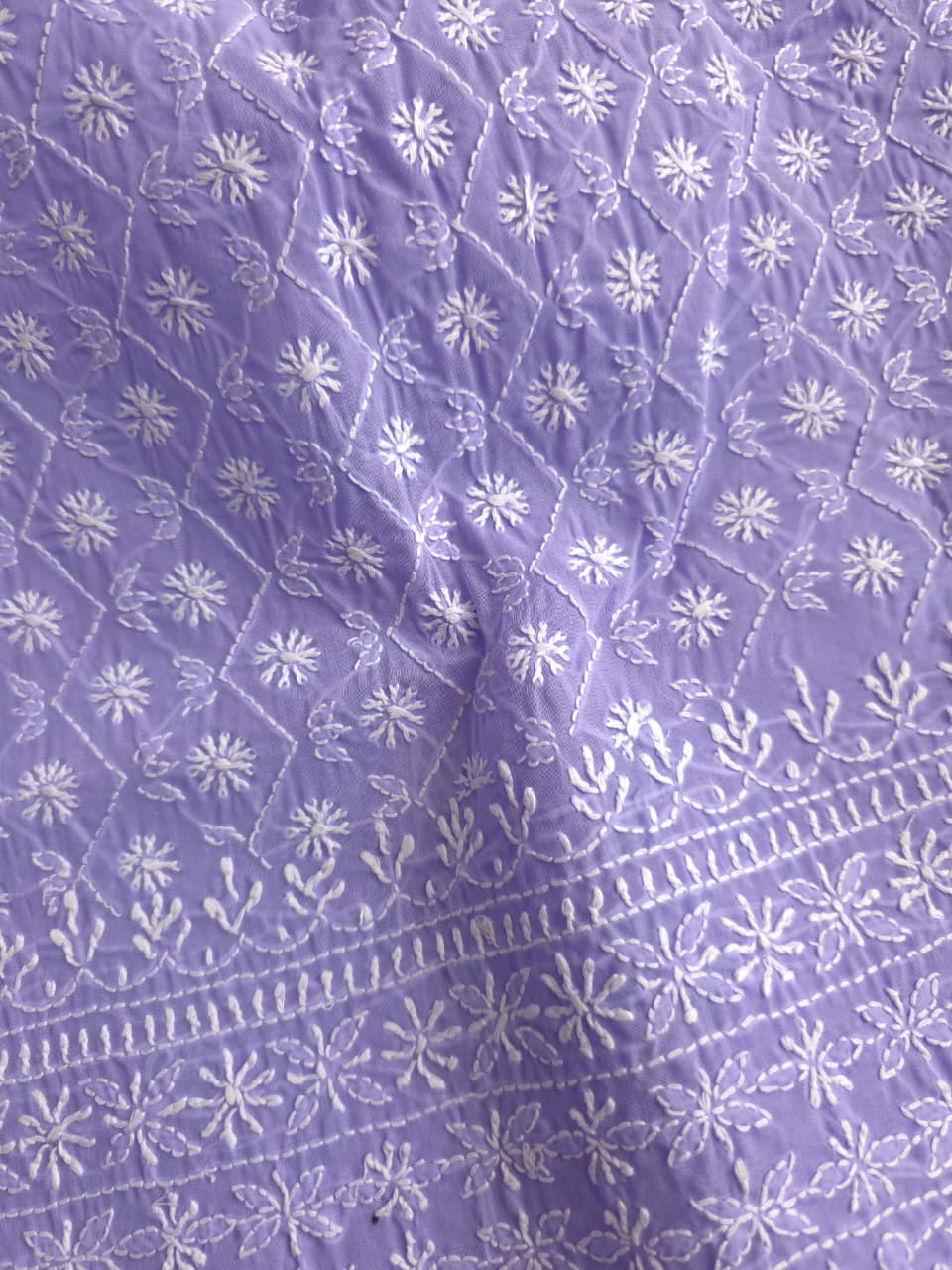Fresh Lavender color cotton full set with fine chikankari