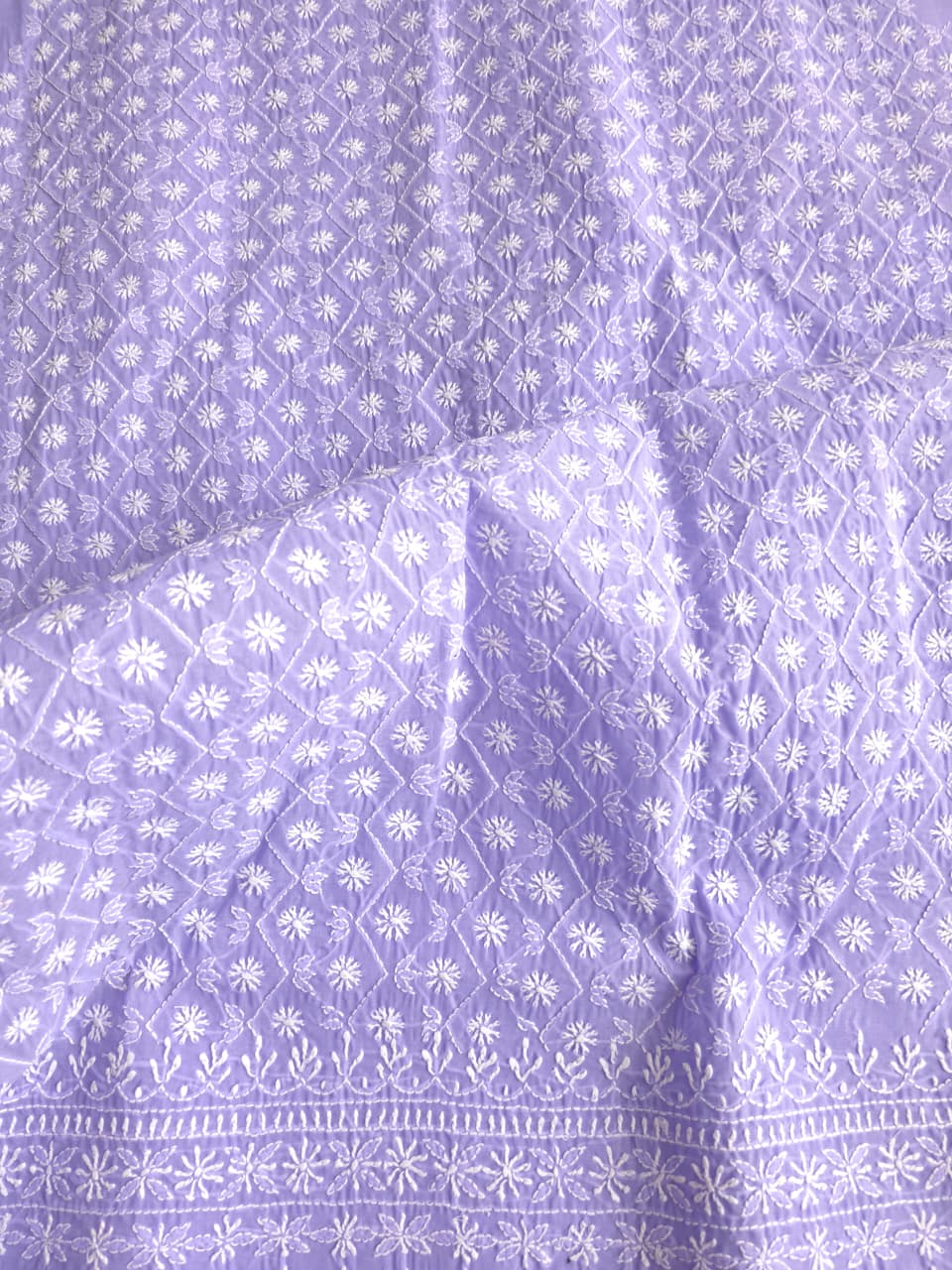 Fresh Lavender color cotton full set with fine chikankari