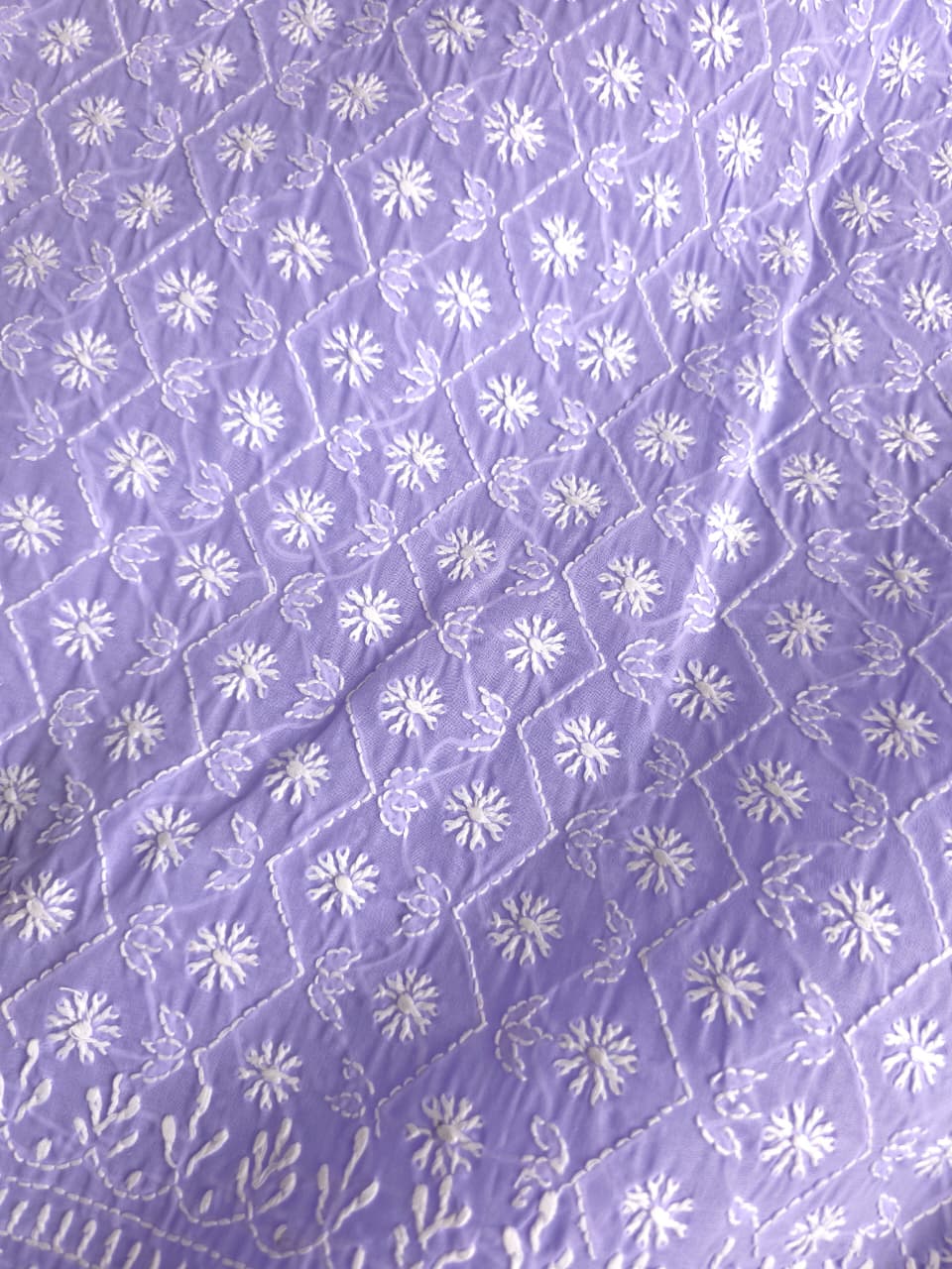 Fresh Lavender color cotton full set with fine chikankari
