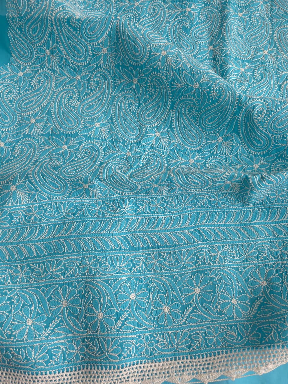 Firozi blue cotton full set with fine chikankari handwork only