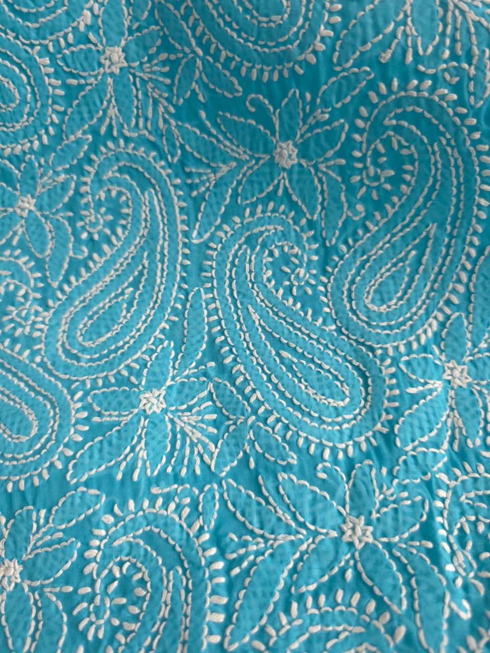 Firozi blue cotton full set with fine chikankari handwork only