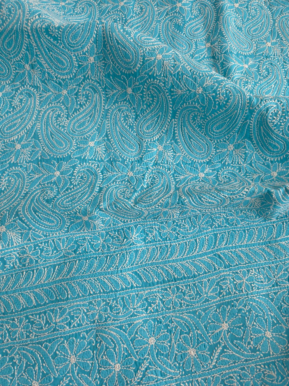 Firozi blue cotton full set with fine chikankari handwork only