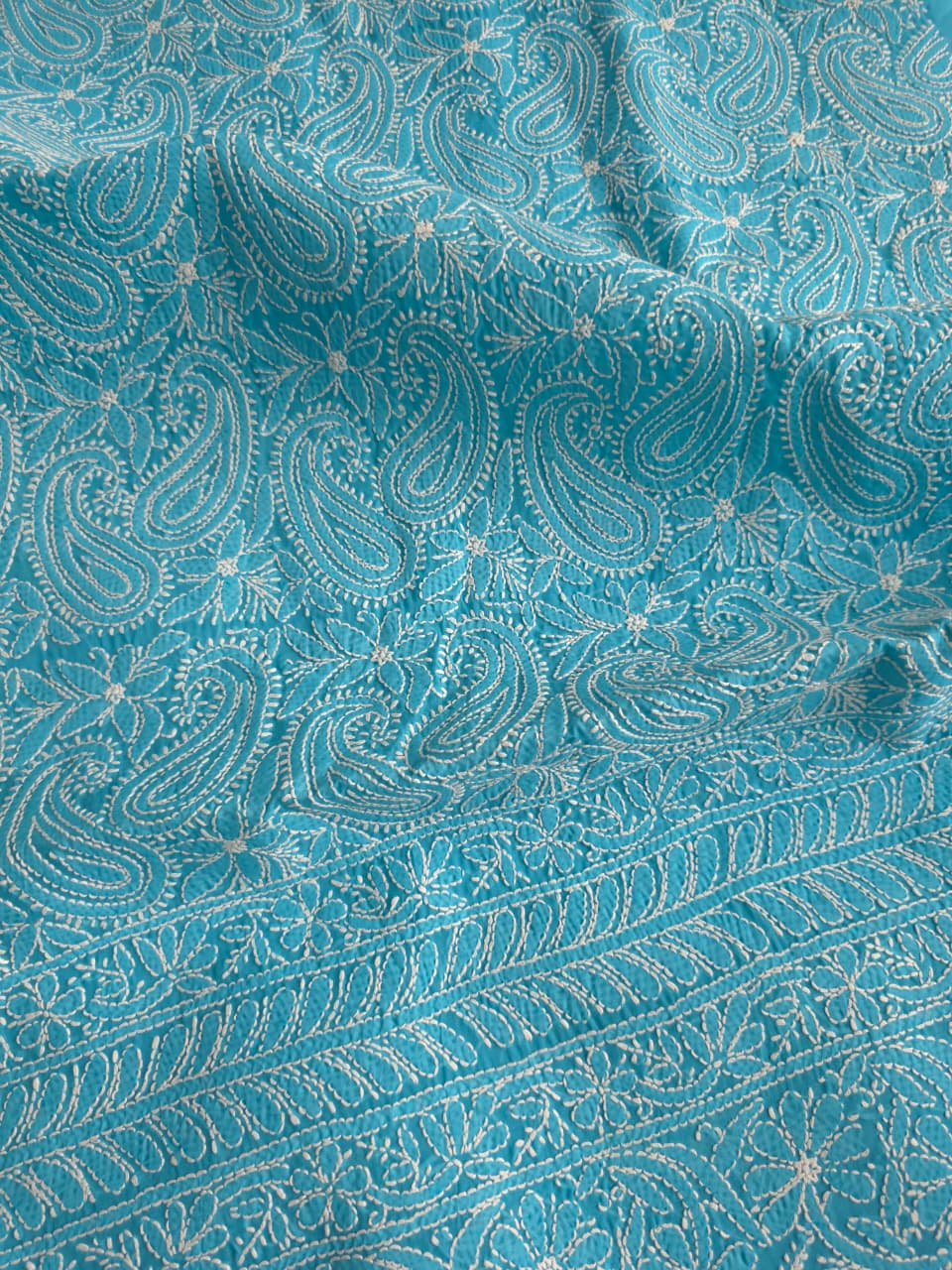 Firozi blue cotton full set with fine chikankari handwork only