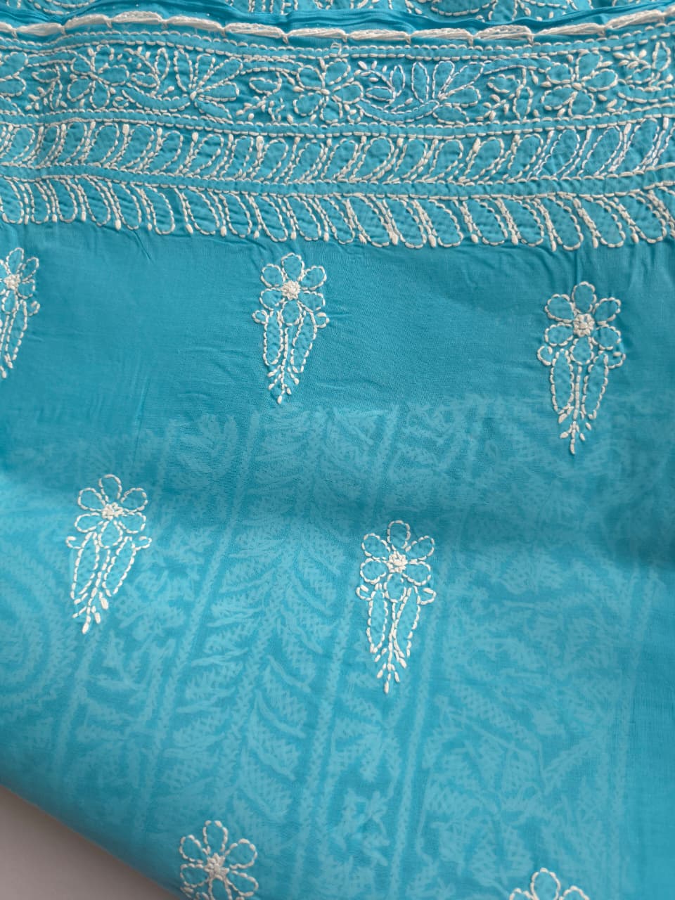Firozi blue cotton full set with fine chikankari handwork only