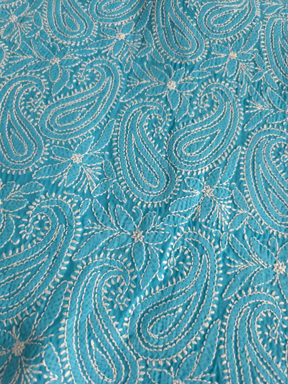 Firozi blue cotton full set with fine chikankari handwork only