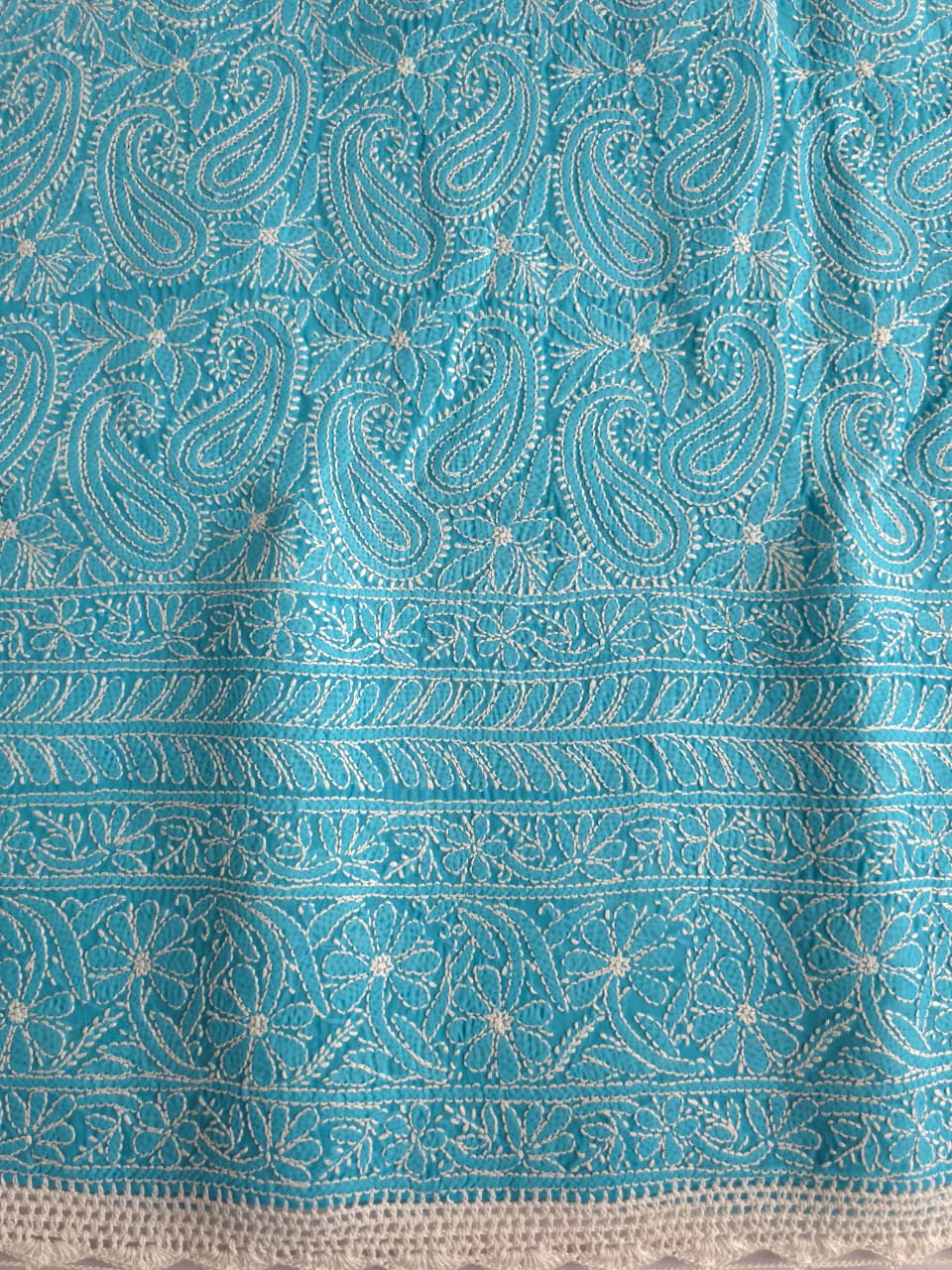 Firozi blue cotton full set with fine chikankari handwork only